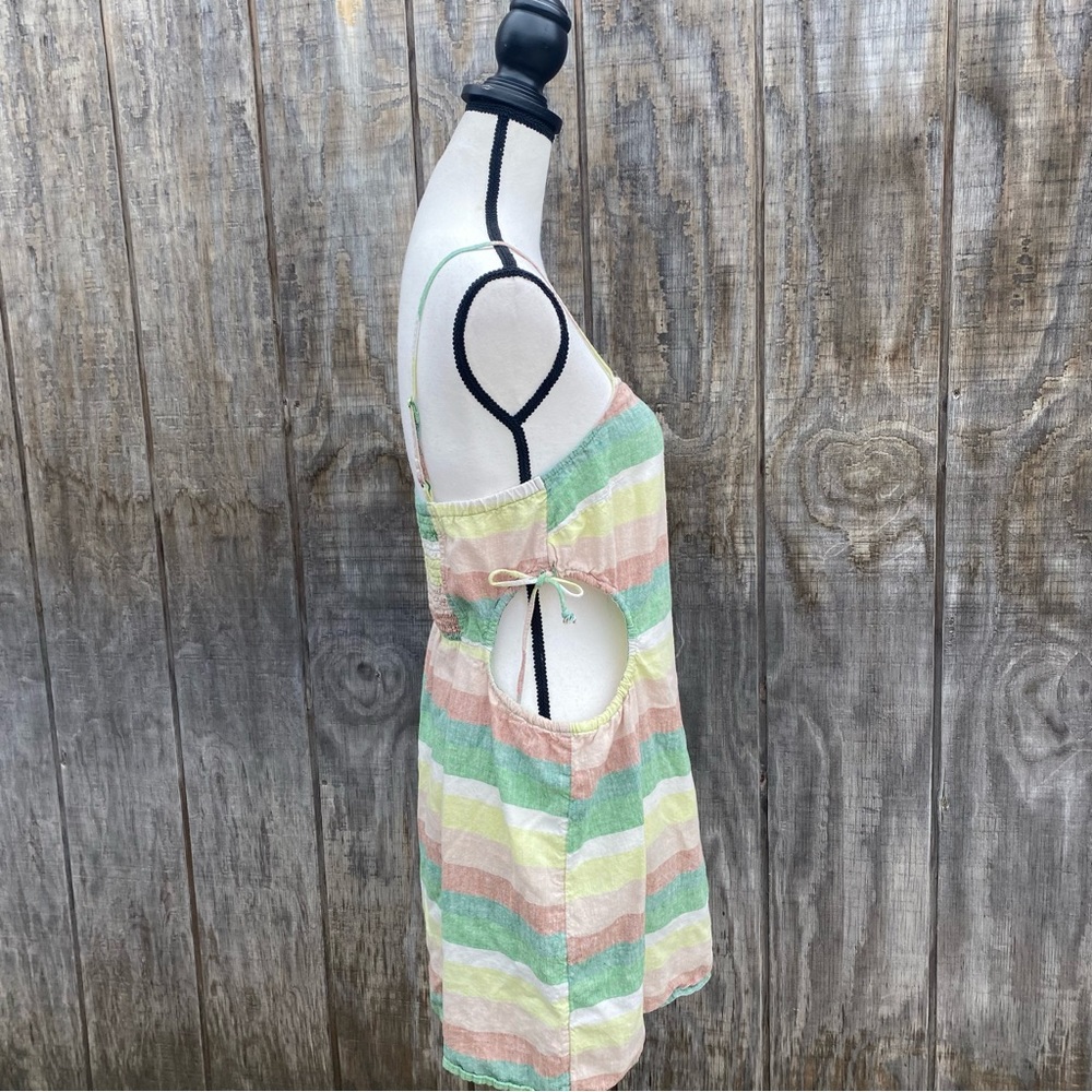 Aerie Green Striped Side Cut Out Linen Blend Mini Dress Size M - Picture 8 of 12
